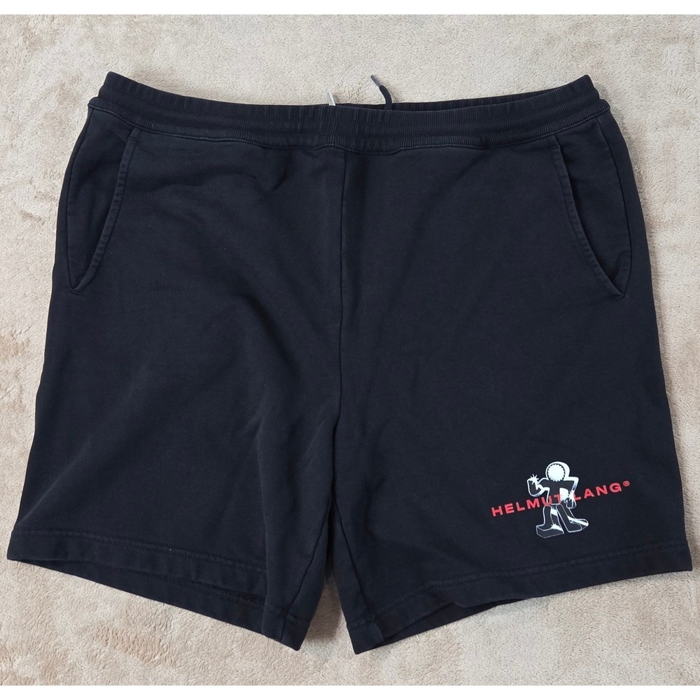 Helmut Lang Fleece Shorts 7" Men's Size Large Graphic Drawstrings Soft EUC